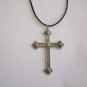 Antiqued Silver Plated Large Gothic Cross on an 18" Black Suede Choker / Necklace