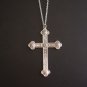 Large Detailed Oxidized Silver Plated Cross on a 24" Stainless Steel Necklace