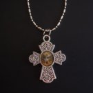 Saint Michael Guardian Angel Cross on a 24" Stainless Steel Bar and Ball Necklace
