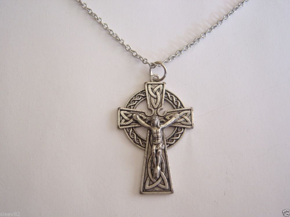 Beautiful Antiqued Silver Plated Celtic Crucifix  on a 24" Stainless Steel Necklace