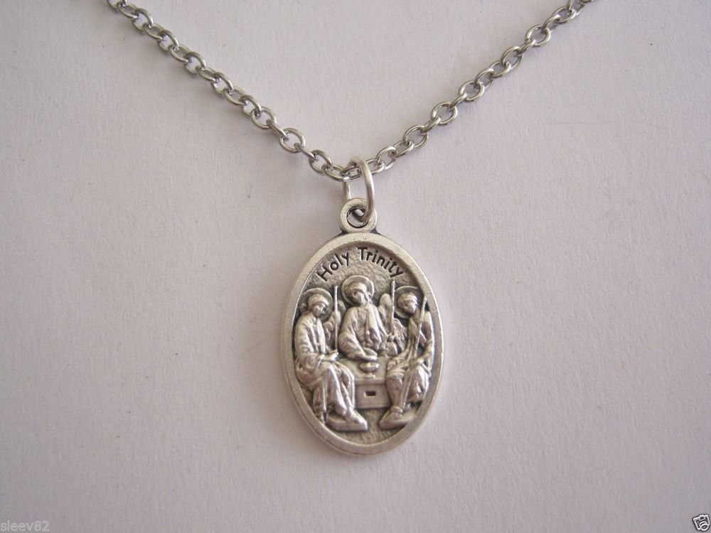 Oxidized Silver Plated Holy Trinity on a 24" Stainless Steel Necklace