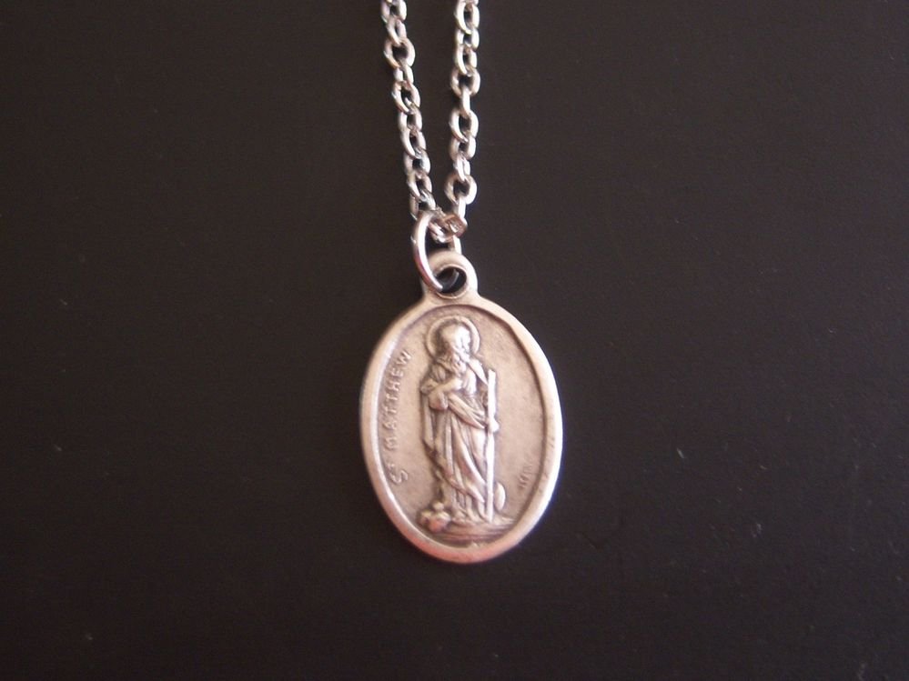 Oxidized Silver St. Matthew on a 24" Stainless Steel Necklace  Accountants Security