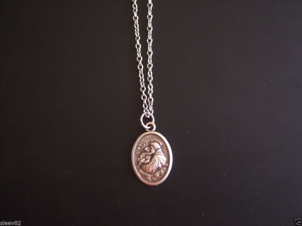 Oxidized Silver Saint Anthony on a 24" Stainless Steel Necklace ~  Lost Things