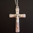 Oxidized Silver Four Basilica of Rome Crucifix on a 24" Stainless Steel Necklace