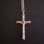Oxidized Silver Plated Log Crucifix on a 24" Stainless Steel Necklace
