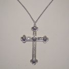 Pewter French Cross on a 24" 3mm x 2.5mm Stainless Steel Necklace FREE SHIPPING