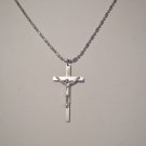 Large 2" Silver Oxidized Crucifix on a 24" Bar and Ball Stainless Steel Necklace