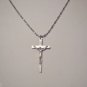 Large 2" Silver Oxidized Crucifix on a 24" Bar and Ball Stainless Steel Necklace