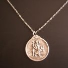 Large 1 1/2" Oxidized St. Christopher Medallion on a Stainless Steel Necklace