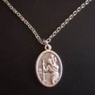 Oxidized Silver Plated St. Christopher on a 24" Stainless Steel Necklace