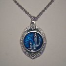 Pewter & Blue Enamel Our Lady of Lourdes Medallion on a 24" Stainless Steel Necklace