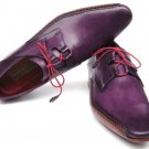 Eggplant GHILLIE LACING SIDE HANDSEWN DRESS SHOES IN PURPLE LEATHER UPPER AND LEATHER SOLE