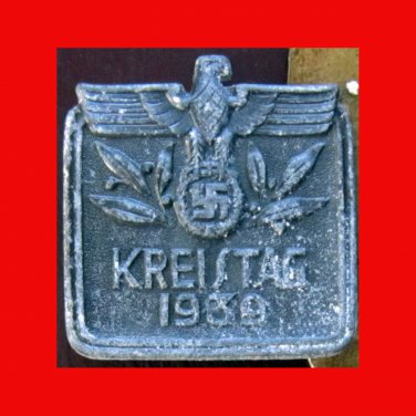 WWII German Tinnie -&Acirc;&nbsp;&acirc;��Kreistag 1939&acirc;��, Solid-Backed, Metal; Maker's Mark - 400-1939