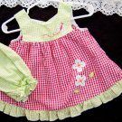 Baby Girls Dress Set Cotton Blend Seersucker Size 6 months Lime Green Red Check