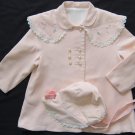 Vtg 50's Girls BONNET COAT Embroidery PINK PEACH SILK Lace Toddler Doll