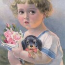 VTG 50's Girls Dress ORGANDY PINAFORE Adorable White Cotton PUPPY Lace Doll