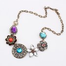 Women Vintage Multi Flowers Pendant Alloy Necklace