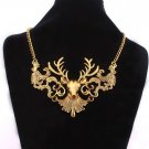 Women Retro Golden Deer Pendant Wide Alloy Necklace