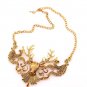 Women Retro Golden Deer Pendant Wide Alloy Necklace