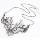 Women Retro Silver Deer Pendant Wide Alloy Necklace