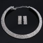 Wedding / Bridal Three Rows Rhinestone Necklace Choker Earring Set