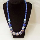 Vintage Blue Ceramic beaded necklace, Art Deco Big Bold Art Blue necklace, Gift