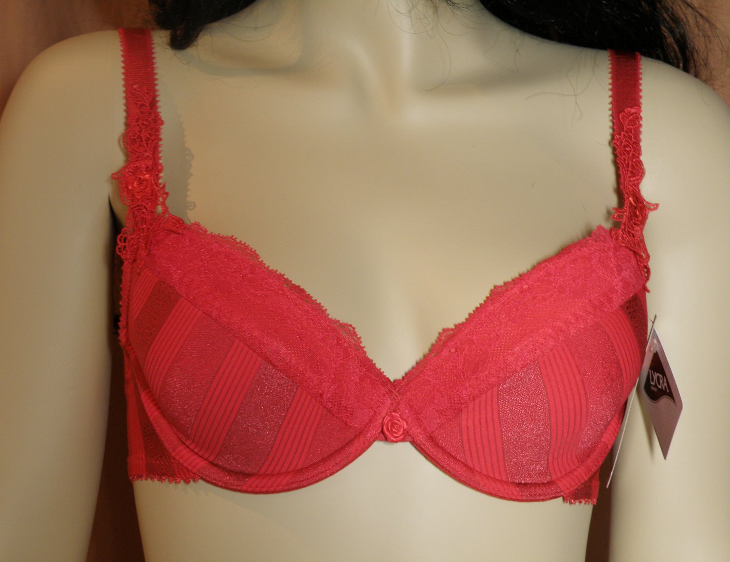 Red striped push-up bra 34B