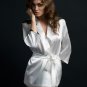 Cristal white short satin robe, size L