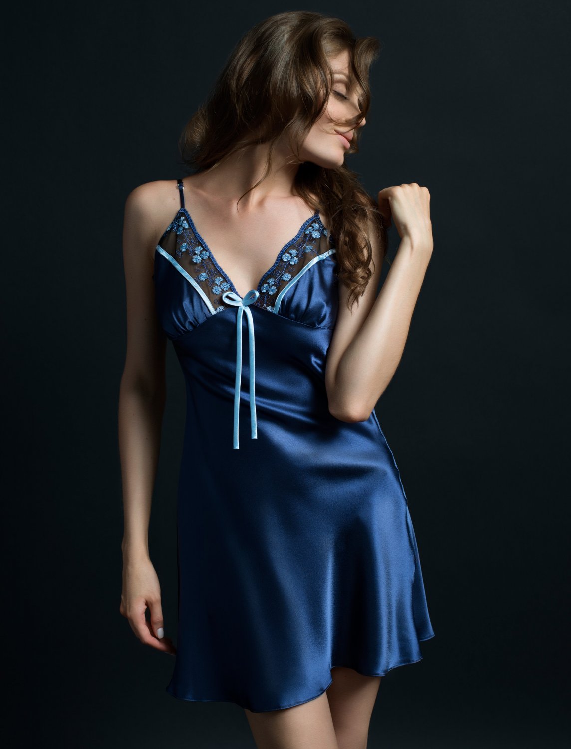Olimpe blue satin slip, size XL