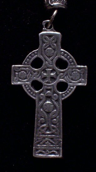 Pewter Celtic Cross 1"x2" Hand Cast Pendant with Bead and Cord