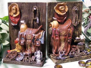 Western Cowboy Bookends Saddle