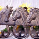 Rustic Brown Cast Iron 3 Horse Hook