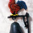 Rooster With Blue Tail Bell Cast Iron
