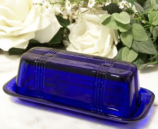 Cobalt Blue Glass Butter Dish