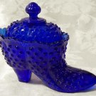 Blue Glass Hobnail Boot Compote