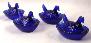 Set 12 Cobalt Blue Glass Mini Hen on Nest