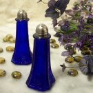 COLBOLT BLUE DEPRESSION GLASS FLORAL SALT & PEPPER