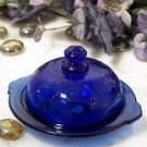 Colbolt Blue Glass Round Butter Dish