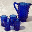 Colbolt Blue Glass Hobnail Water Set