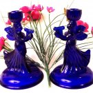 Colbolt Blue Glass Angel Candle Holder Set 2