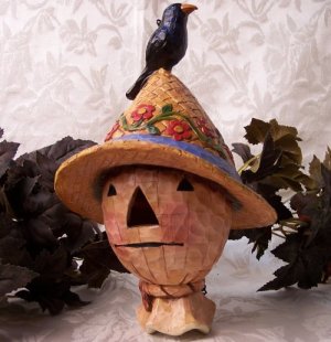 Jim Shore Scarecrow Head Birdhouse with Crow