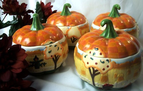 Jim Shore SET 4 Pumpkin Soup Bowls