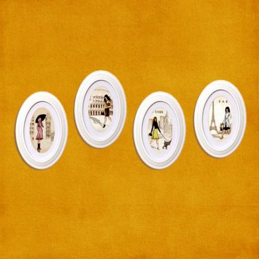 White Oval Photo Frame Set of 4