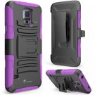 Samsung Galaxy S5 i-Blason Dual Layer Holster Case w/ Kickstand & Locking Belt Swivel Clip (Purple)