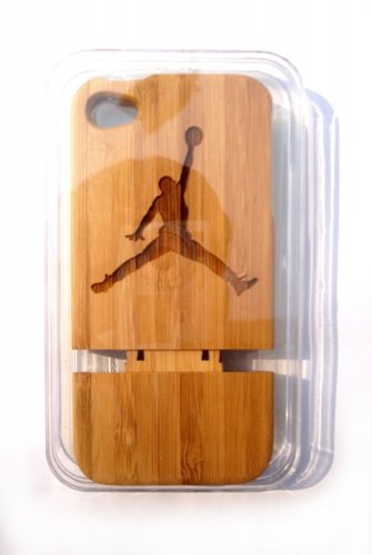 Natural Bamboo Hand Made Cell Phone Wood Hard Case - Basketball Flying Man for Iphone 4 / Iphone 4s