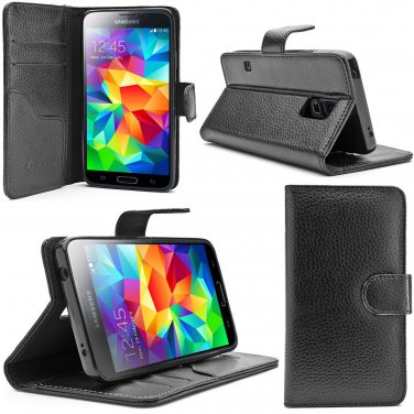 i-Blason Samsung Galaxy S5 Case - Leather Wallet Book Cover w/ Stand & Credit Card Holders (Black)