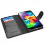 i-Blason Samsung Galaxy S5 Case - Leather Wallet Book Cover w/ Stand & Credit Card Holders (Black)