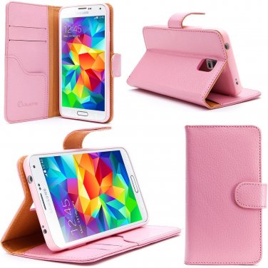i-Blason Samsung Galaxy S5 Case - Leather Wallet Book Cover w/ Stand & Credit Card Holders (Pink)