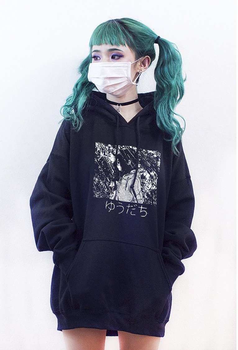 Kawaii Clothing Black Punk Sweatshirt Anime Harajuku Hoodie Emo Wh420