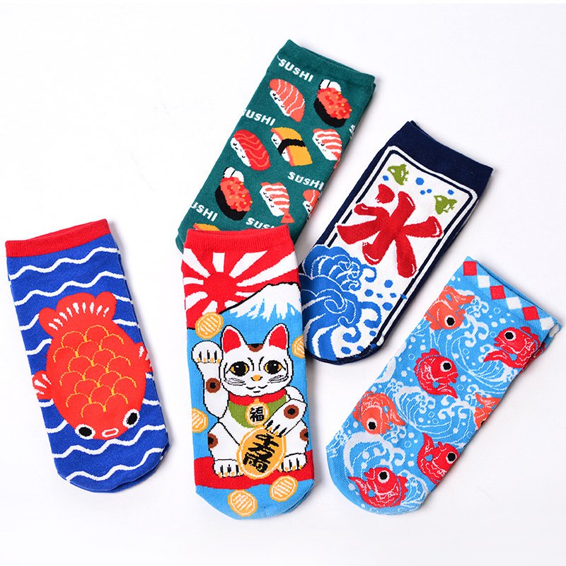 Kawaii Clothing Japan Socks Cat Sushi Maneki Neko Koi Fish Carp WH263